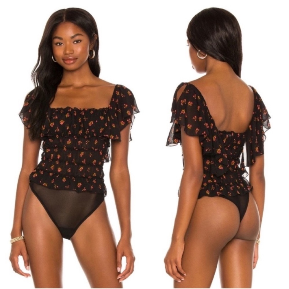 NWT Free People Black Floral Bodysuit